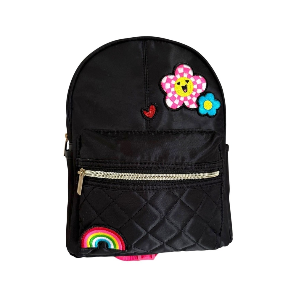 Claire's Checkered Daisy Patch Black Quilted Mini‎ Backpack
